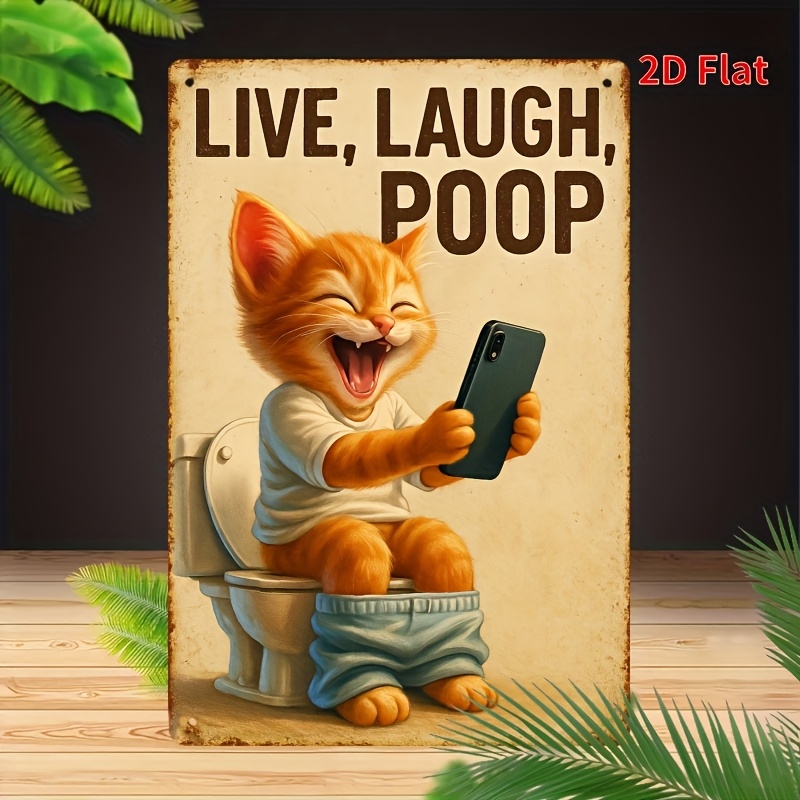 Home Bathroom Wall Art - Funny Cat on Toilet Wall Art