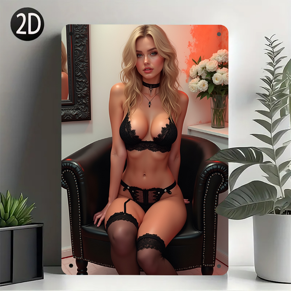 Home Bathroom Wall Art - Targa in metallo vintage con donna