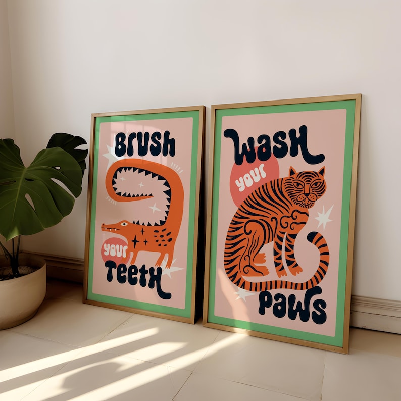 2 pz/set Tigre Lavare Le Zampe - Home Bathroom Wall Art recensione e prezzo
