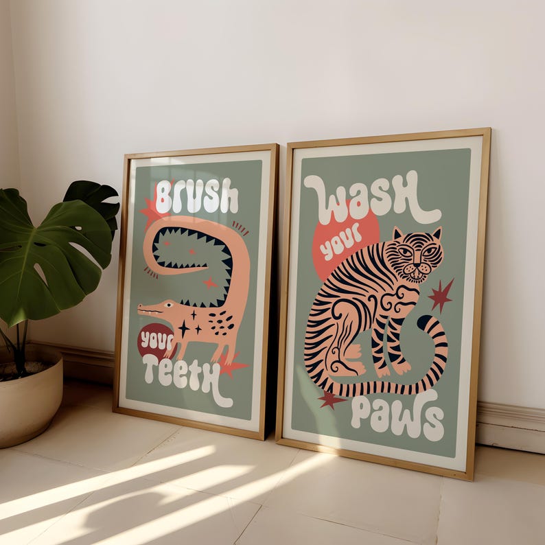 2 pz/set Tigre Lavare Le Zampe - Home Bathroom Wall Art recensione e prezzo
