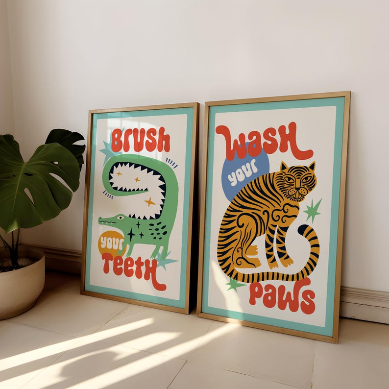 2 pz/set Tigre Lavare Le Zampe - Home Bathroom Wall Art recensione e prezzo