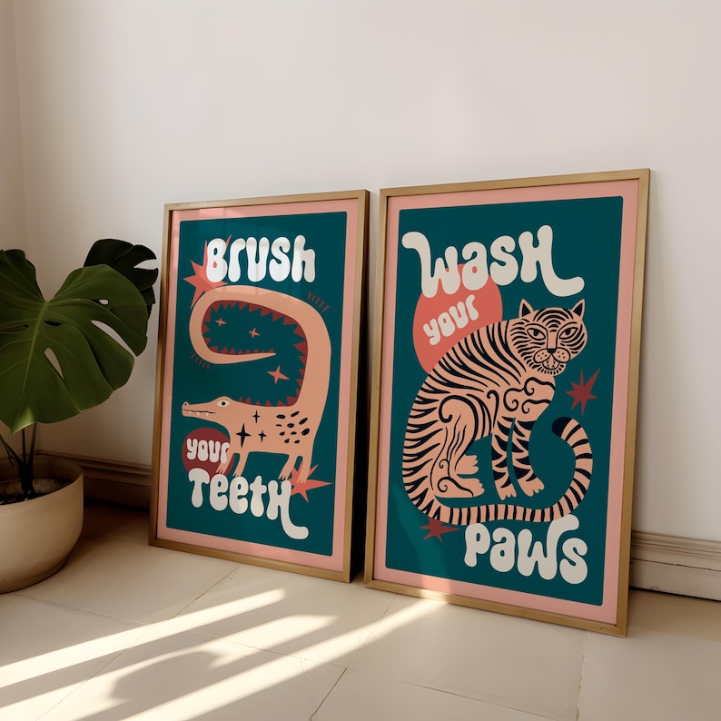 2 pz/set Tigre Lavare Le Zampe - Home Bathroom Wall Art recensione e prezzo